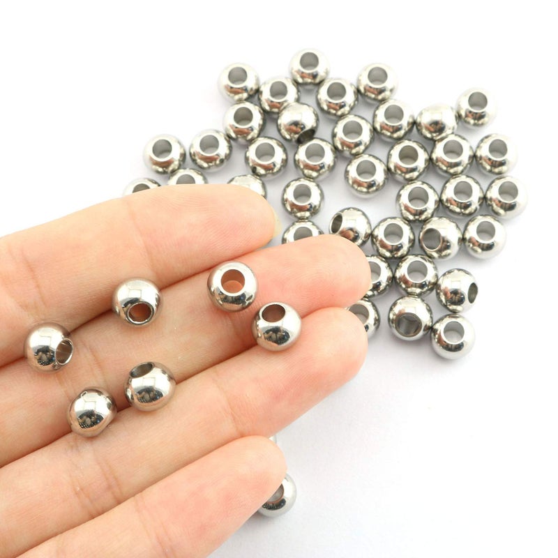 RuiLing 50-Pack 304 Stainless Steel Smooth Round Spacer Beads 3mm Hole,Seamless Loose Beads for Jewelry Making Findings DIY Crafts Accessories 8mm(Silver) - Image 3